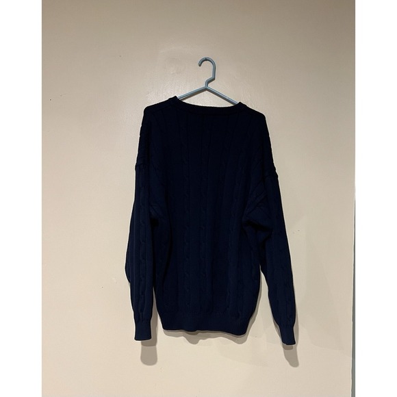 Izod Vintage Men's Chunky Cable Knit Sweater Size XL Navy Blue 100% Cotton Y2K - Picture 4 of 5